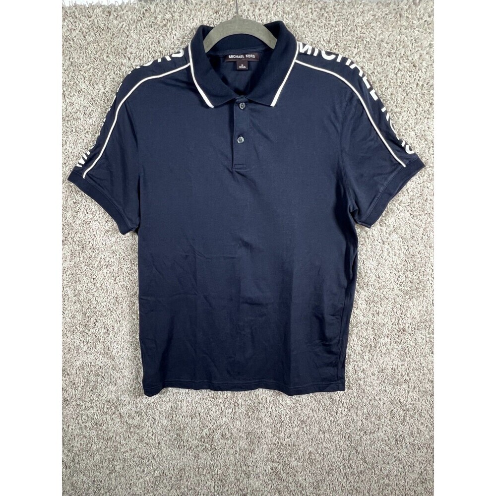 Michael Kors Mens MK Shoulder Logo 100% Cotton Polo Shirt Midnight Blue SIZE M